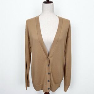 Banana Republic Forever Sweater Womens Medium Tan Knit Cardigan Preppy Button Up